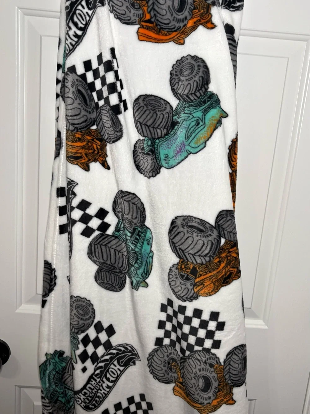 Mattel Hot Wheels Monster Truck Plush Throw - White, Orange & Teal